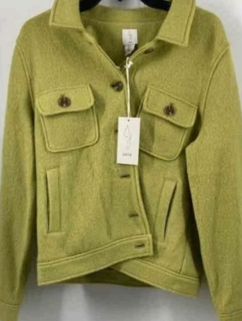 JOIE Women's Lime Green Button-Front Wool Crop Shacket Jacket Size Large NWT